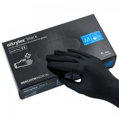 Перчатки прочные нитриловые неопудренные, черные Nitrylex , M. 4 штуки
