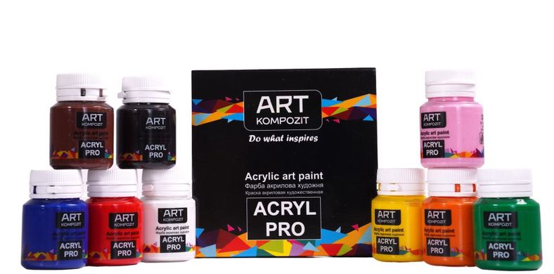 Фарби акрилові ACRYL PRO ART, 9 основних кольорів *20 мл. Kompozit