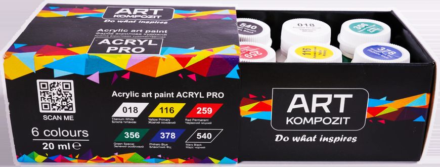 Фарби акрилові ACRYL PRO ART, 6 основних кольорів *20 мл. Kompozit