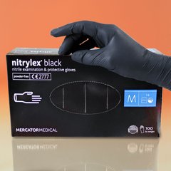 Рукавички міцні нітрилові неопудрені, чорні Nitrylex , M. 100 штук