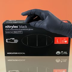 Рукавички міцні нітрилові неопудрені, чорні Nitrylex , L. 100 штук