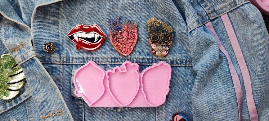 Молд форма для брошей в техниках Resin art, Petri и тд. Гранат+лист монстеры+перчик