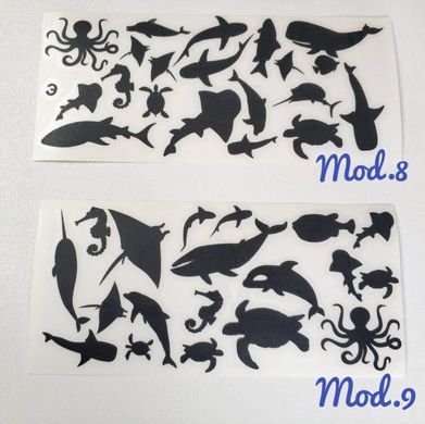 Наклейки колір чорний, сет "Морський Світ" #6. Art Resin Stickers. Для технік ResinArt